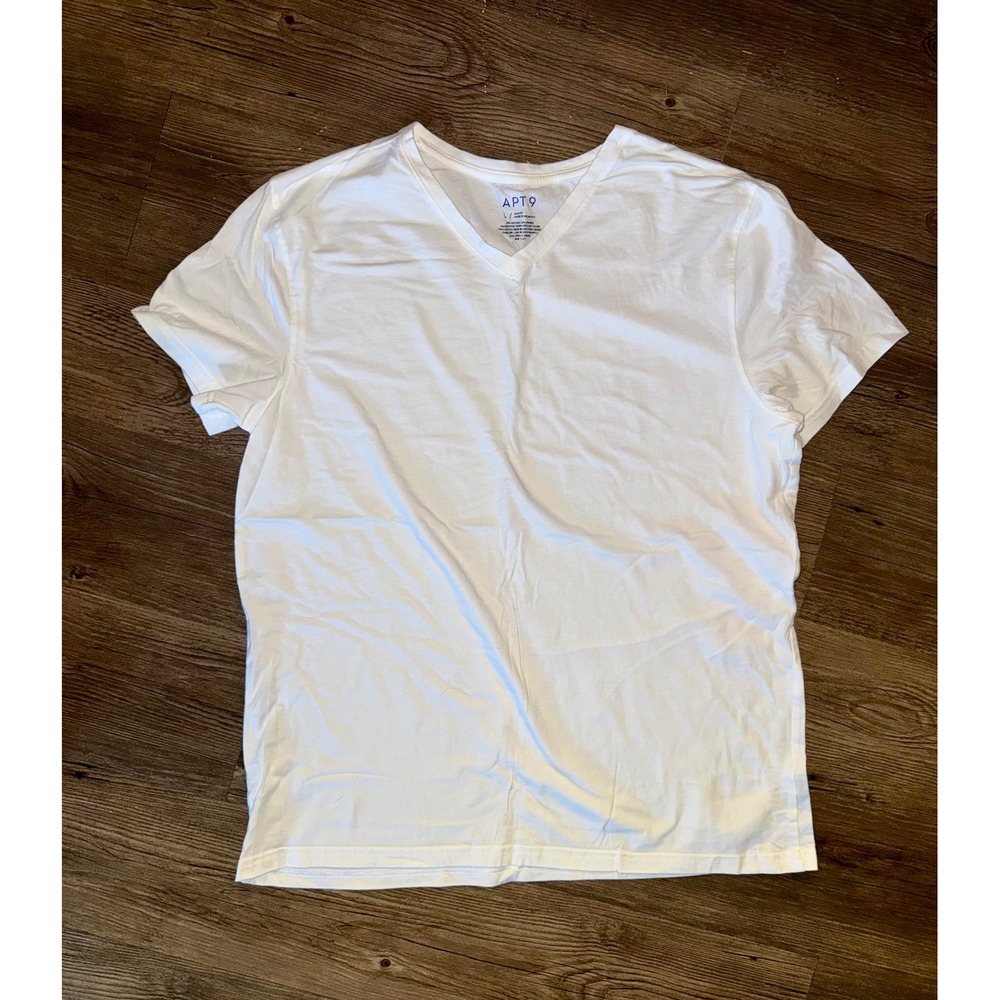 Apt 9 Mens Slim Fit V-Neck T-Shirt White Large Short Sleeve Cotton Blend Tee